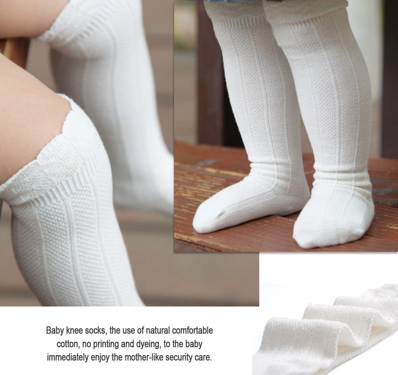 EPEIUS Baby Knee High Socks - Newborn Baby Girl Ruffle Socks,Seamless Baby Stockings,Cotton Rich Over the Knee Sox 0-6 Months,Black White Grey 3 Pack - Image 4